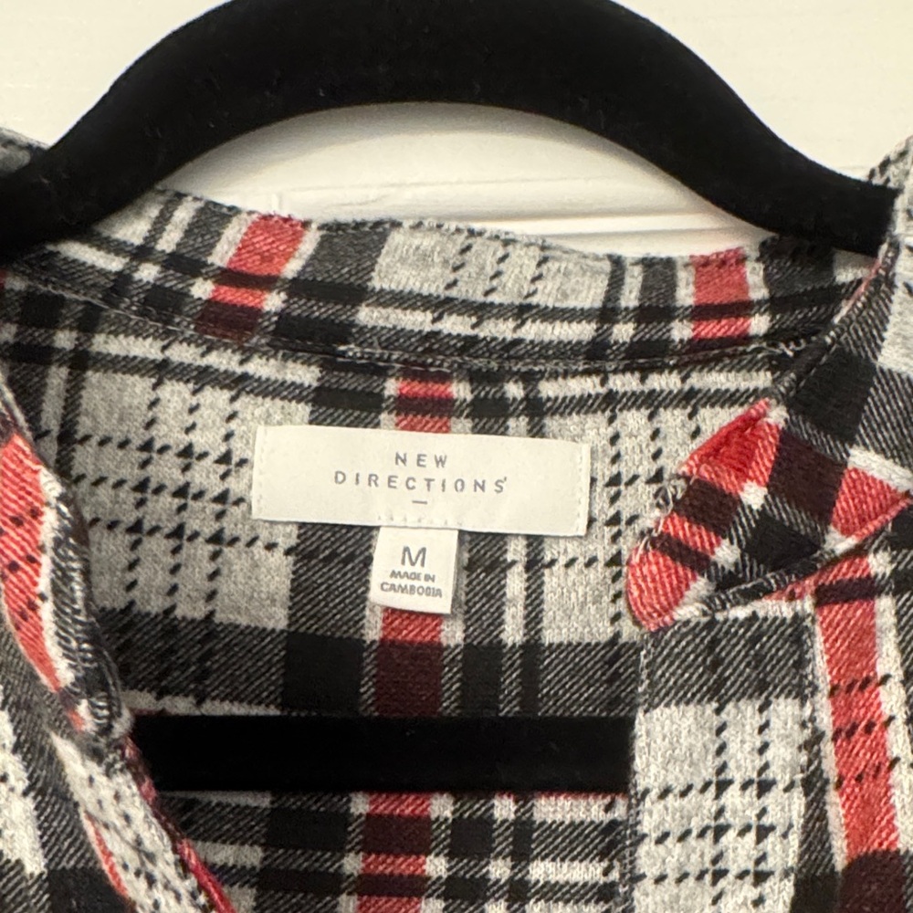 New Directions Red and Black Plaid Button-Down Shirt - Picture 2 of 4